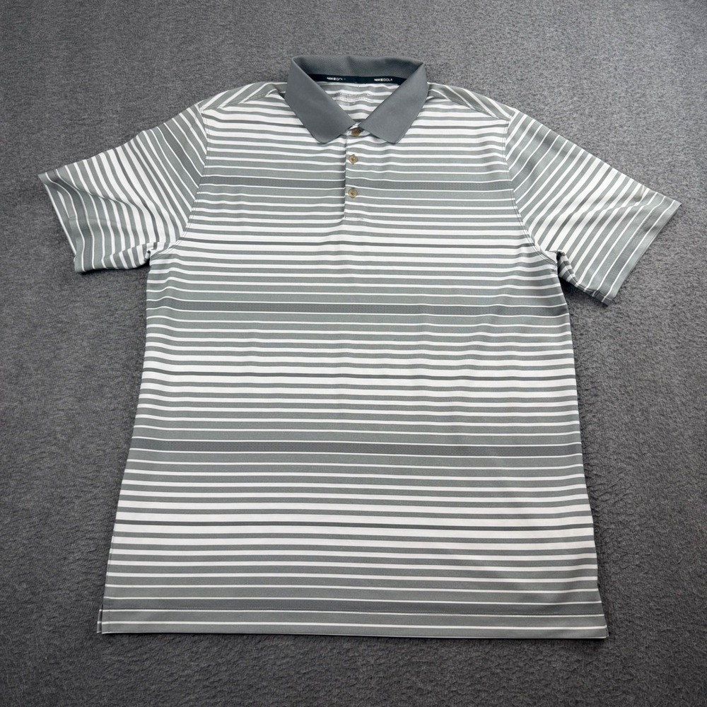 Nike Golf Polo Men's XL Grey White Striped Dri-FIT Tour Performance Short Sleeve - Picture 1 of 7